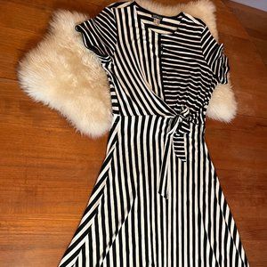Black and white striped knee length dress